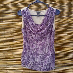 Ann Taylor Purple & Cream Floral Sleeveless Cowel Neck Tank Top Women's - XS